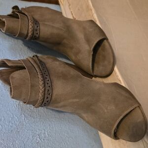 Maurices Tan Ankle Booties with Peep-Toe Design